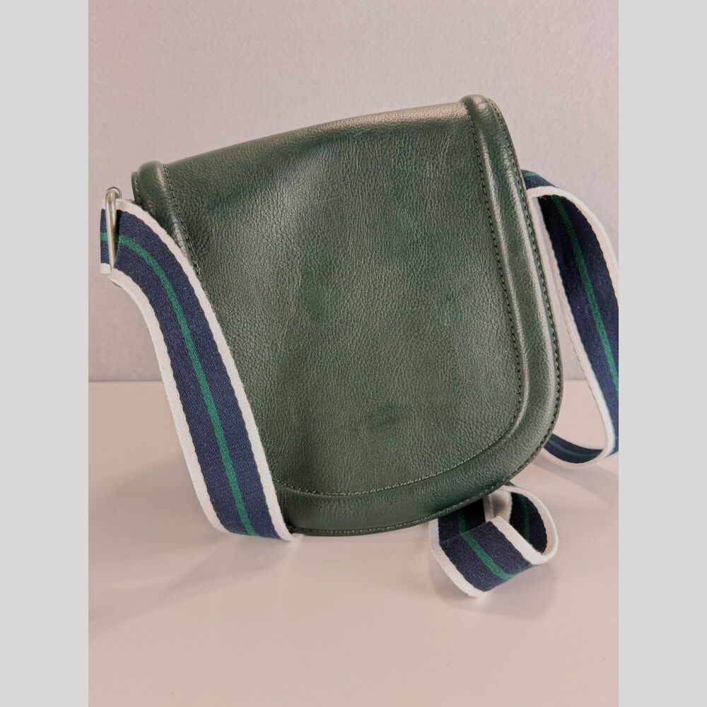 Abercrombie & Fitch Green Faux Leather Saddle Crossbody Striped Strap